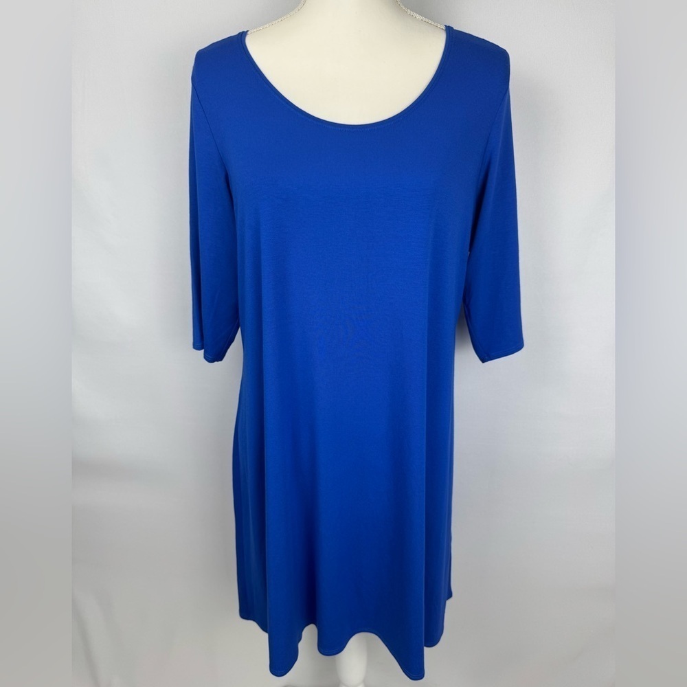 Eileen Fisher Jersey T-Shirt Dress Half Sleeves Royal Blue Scoopneck Large